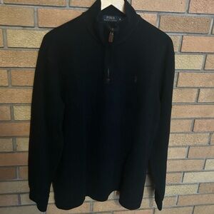 POLO Ralph Lauren 1/4 Zip Sweater Ribbed Black % Brown Pullover Men’s Size XL